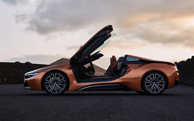 BMW i8, 2018, roadster, convertible, bronze i8, sports coupe, electric car, BMW