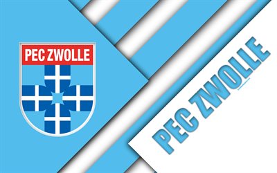 PEC Zwolle FC, bl&#229; vit abstraktion, emblem, 4k, material och design, Holl&#228;ndsk fotboll club, Eredivisie, Zwolle, Nederl&#228;nderna, fotboll