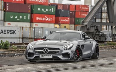 4k, Mercedes-AMG GT, port, 2017 autot, Ennen Suunnittelu, tuning, superautot, harmaa Mercedes, sportcars, Mercedes