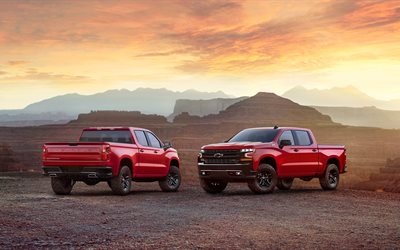 Chevrolet Silverado, LT Z71, 2019, 4k, punainen pickup, Amerikkalaisten autojen, punainen Silverado, USA, Chevrolet