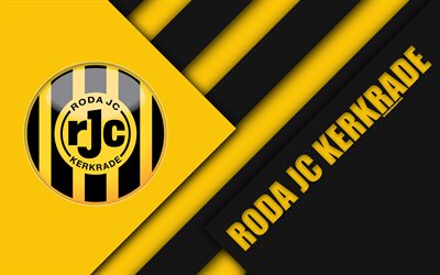 Roda JC Kerkrade FC, emblem, 4k, material design, Dutch football club, yellow black abstraction, Eredivisie, Kerkrade, Netherlands, football