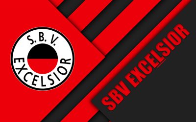 sbv excelsior-fc, emblem, 4k, material, design, dutch football club, rot-schwarz abstraktion, eredivisie, rotterdam, niederlande, fu&#223;ball