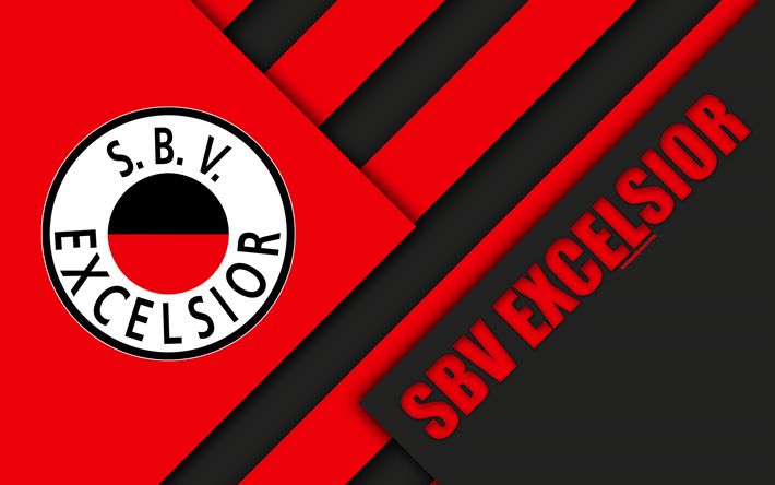 SBV Excelsior FC, amblem, 4k, malzeme tasarım, Hollandalı Futbol Kul&#252;b&#252;, kırmızı, siyah, soyutlama, T&#252;rk, Rotterdam, Hollanda, futbol