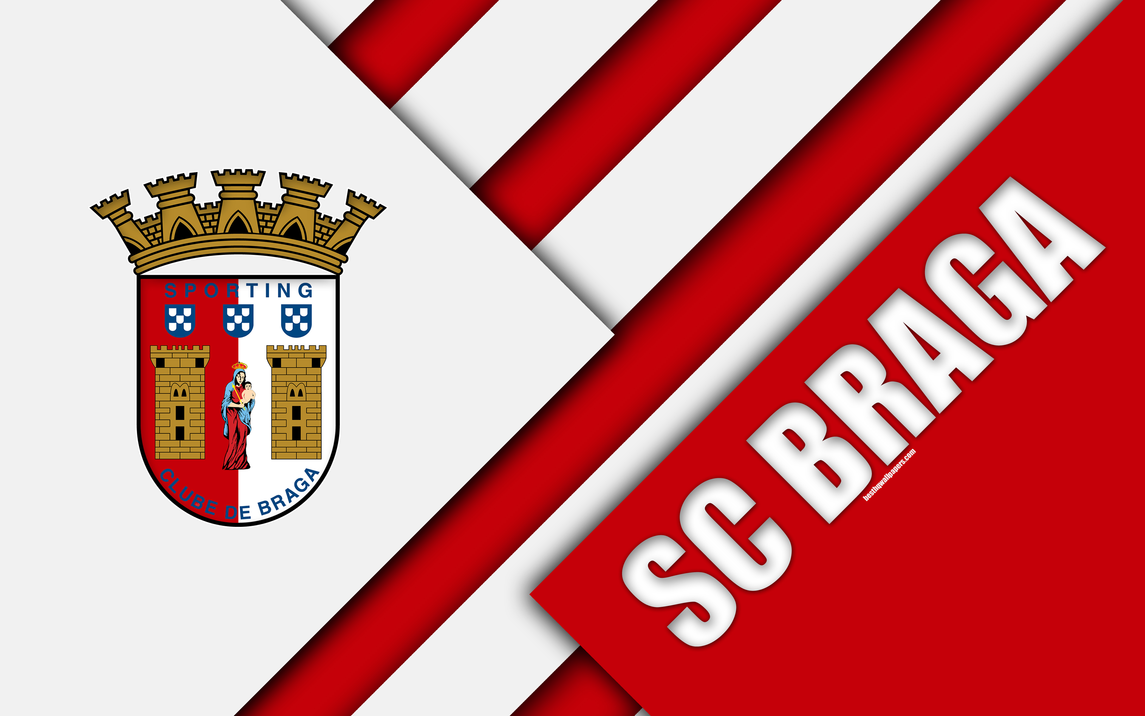Download wallpapers SC Braga, Portuguese football club, 4k, Braga FC logo,  material design, red abstraction, Primeira Liga, Braga, Portugal, football,  Premier League for desktop with resolution 3840x2400. High Quality HD  pictures wallpapers