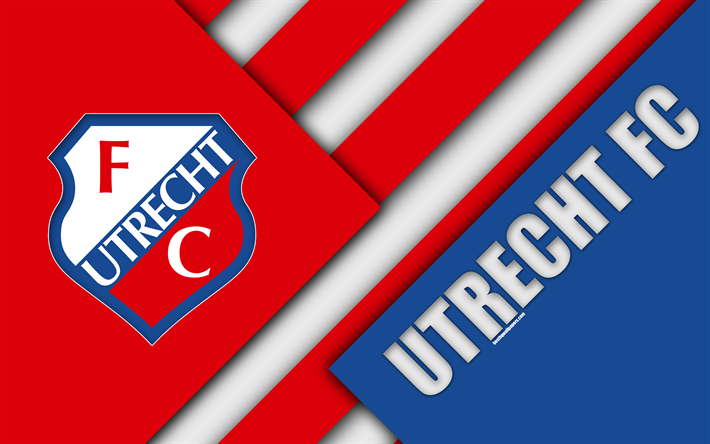 fc utrecht, emblem, 4k, material, design, dutch football club, rot, blau, abstraktion, eredivisie, utrecht, niederlande, fu&#223;ball