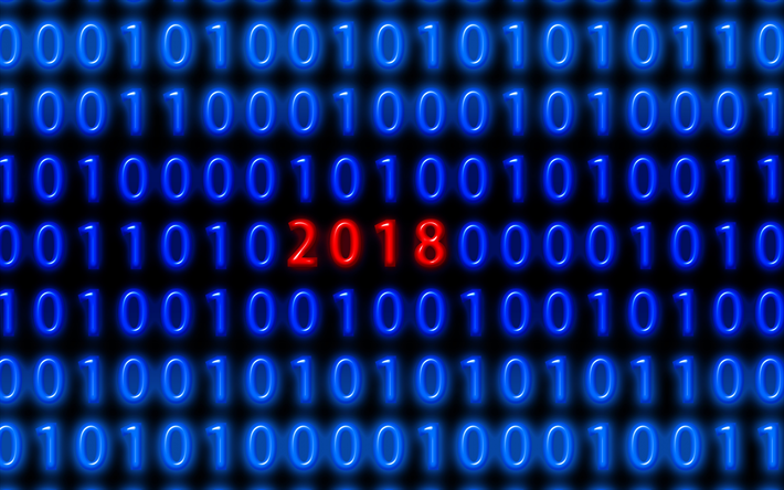 Happy New Year 2018, 4k, binary code, art, New Year 2018, creative, Christmas