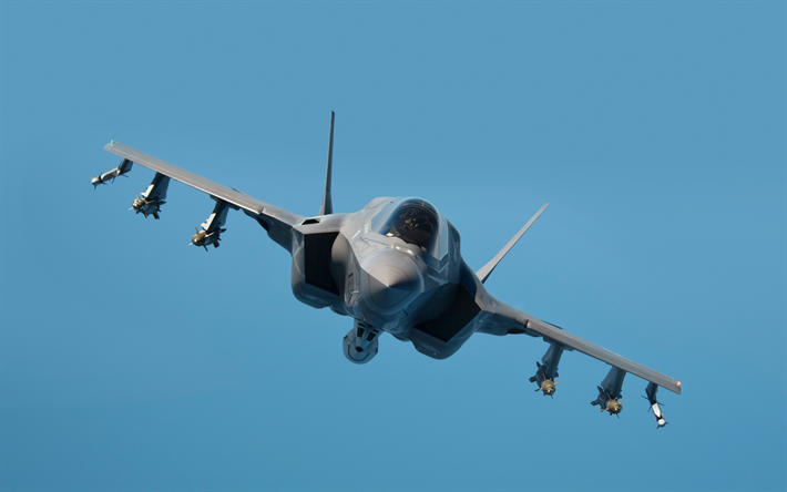 F-35ライトニングII, ロッキードマーチン, 戦闘爆撃機, F-35, 米空軍, 軍用機, 青空, 米国
