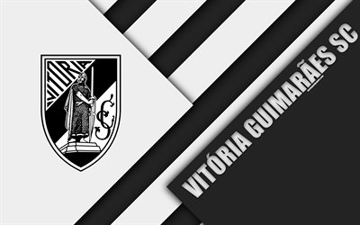 Vitoria SC, Guimaraes, Portugisiska football club, 4k, logotyp, material och design, svart och vit abstraktion, Den F&#246;rsta Ligan, Portugal, fotboll, Premier League