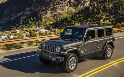 Jeep Wrangler Sahara, strada, 2018 automobili, nuovo Wrangler, Suv, Jeep Wrangler, il motion blur, Jeep