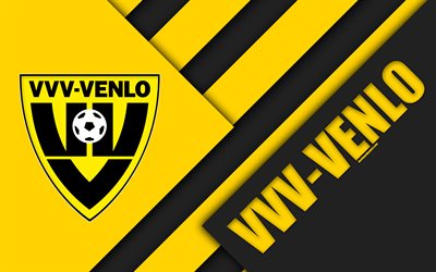 VVV-Venlo FC, emblem, 4k, material design, Dutch football club, yellow black abstraction, Eredivisie, Venlo, Netherlands, football