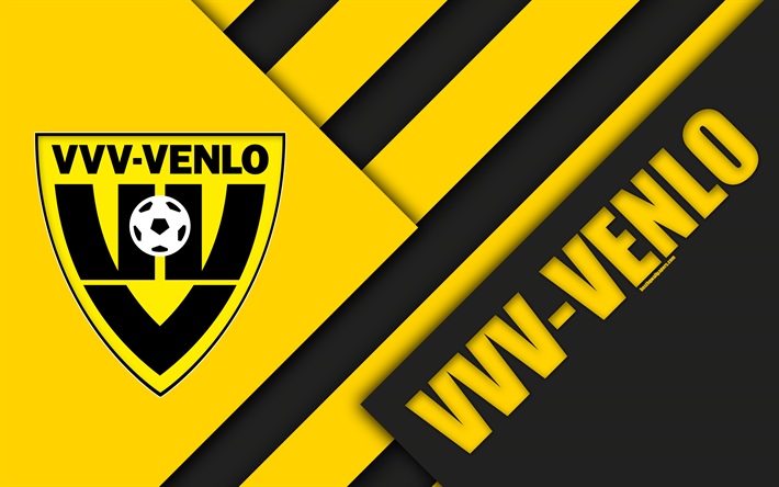 VVV-Venlo FC, tunnus, 4k, materiaali suunnittelu, Hollantilainen jalkapalloseura, keltainen musta abstraktio, Eredivisie, Venlo, Alankomaat, jalkapallo