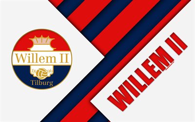 Willem II FC, emblem, 4k, material design, Dutch football club, blue red abstraction, Eredivisie, Tilburg, Netherlands, football