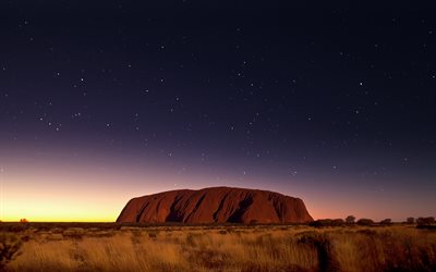 Ayers Rock, 4k, nightscapes, Avustralya yerler, Uluru-Kata Tjuta Milli Park, Avustralya