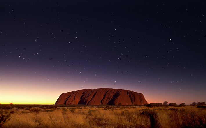 ayers rock, 4k, nachtaufnahmen, australischen wahrzeichen uluru-kata tjuta national park, australien
