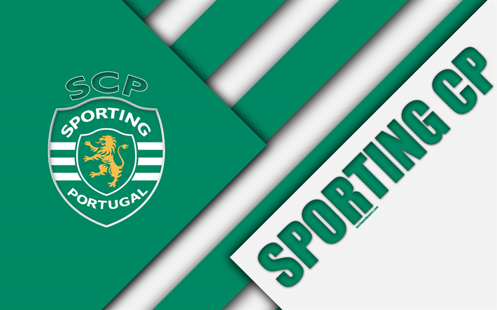 Sporting FC, Portuguese football club, 4k, logo, material design, green white abstraction, Primeira Liga, Lisbon, Portugal, football, Premier League