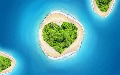 Pacific ocean, 4k, love island, tropics, heart island