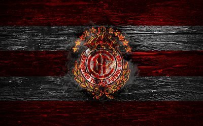 Toluca FC, fire logo, Liga MX, red and white lines, Mexican football club, grunge, football, soccer, Toluca logo, wooden texture Mexiсo