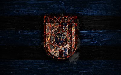 Queretaro FC, palo-logo, Liga MX, sininen ja musta linjat, Meksikon football club, Primera Division, grunge, jalkapallo, Queretaro-logo, puinen rakenne Meksiko