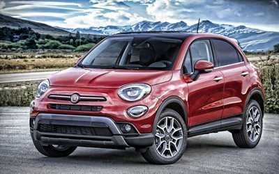 Fiat 500X, 2019, compact crossover, new red 500X, exterior, front view, 500X Trekking, Fiat