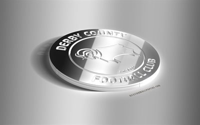 Derby County FC, 3D steel logo, English football club, 3D emblem, Derby, England, UK, Derby FC metal emblem, Championship, football, creative 3d art