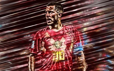 Eden Hazard, 4k, Belgien landslaget, portr&#228;tt, Belgisk fotboll spelare, attackerande mittf&#228;ltare, kreativ konst, Belgien, fotboll, Risk