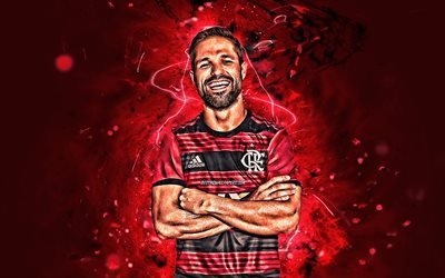 Diego Ribas, joy, Flamengo FC, forward, brazilian footballers, Diego, soccer, Brazilian Serie A, abstract art, neon lights, Brazil