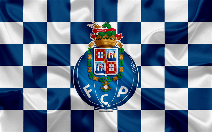 FC Porto, 4k, شعار, الفنون الإبداعية, الأزرق الأبيض متقلب العلم, البرتغالي لكرة القدم, الدوري الأول, الدوري لنا, نسيج الحرير, ميناء, البرتغال, كرة القدم