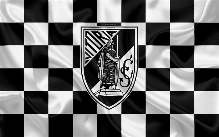 Vitoria Guimaraes SC, 4k, logotipo, arte creativo, en blanco y negro de la bandera a cuadros, el portugu&#233;s, el club de f&#250;tbol de la Primeira Liga, la Liga de NOS, el emblema, la seda textura, Guimaraes, Portugal, f&#250;tbol