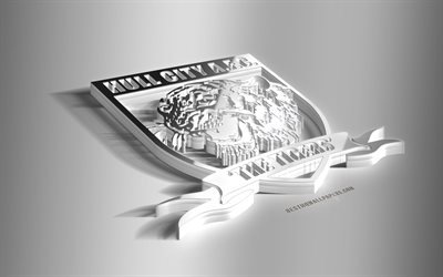 Hull City AFC, 3D steel logo, English football club, 3D emblem, Kingston upon Hull, England, UK, Derby Hull City metal emblem, Championship, football, creative 3d art
