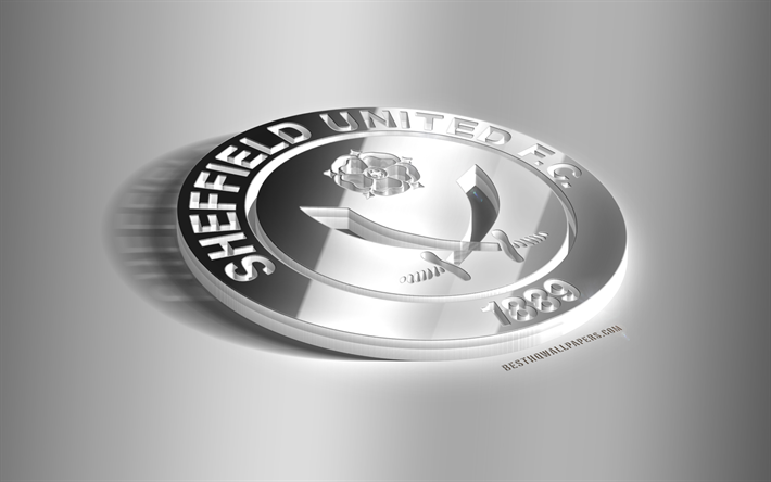 sheffield united fc, 3d-stahl-logo, den englischen fu&#223;ball-club, 3d-emblem, sheffield, england, vereinigtes k&#246;nigreich, sheffield fc-metall-emblem, meisterschaft, fu&#223;ball, kreative 3d-kunst