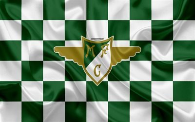 Moreirense FC, 4k, logo, yaratıcı sanat, beyaz, yeşil damalı bayrak, Portekiz Futbol Kul&#252;b&#252;, Ilk Lig, Lig NOS, amblem, ipek doku, Moreira de Konegos, Portekiz, futbol