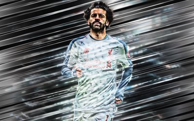 Mohamed Salah, 4k, O Liverpool FC, cinzento uniforme, Eg&#237;pcio jogador de futebol, atacante, estrelas do futebol, Premier League, Inglaterra, futebol, arte