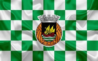 Rio Ave FC, 4k, logo, creative art, green white checkered flag, Portuguese football club, Primeira Liga, Liga NOS, emblem, silk texture, Vila do Conde, Portugal, football