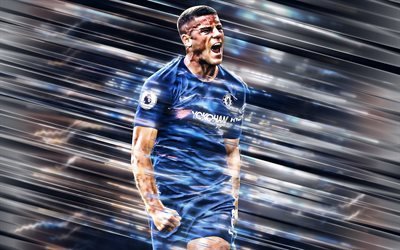 Ross Barkley, 4k, Chelsea FC, English footballer, creative art, blades style, Premier League, England, blue background, lines art, football