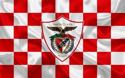 CD Santa Clara, 4k, logotipo, arte creativo, rojo y blanco de la bandera a cuadros, el portugu&#233;s, el club de f&#250;tbol de la Primeira Liga, la Liga de NOS, el emblema, la seda textura, Ponta Delgada, Portugal, f&#250;tbol