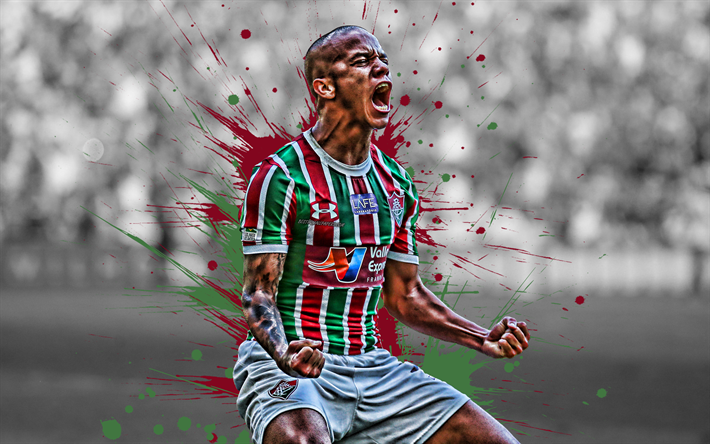Marcos Junior, Fluminense, 4k, Brazilian football player, striker, goal, maroon paint splashes, Serie A, Brazil, football, Marcos Junior Lima dos Santos