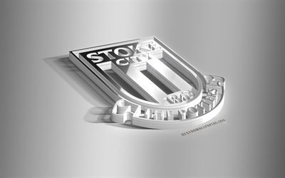Stoke City FC, 3D-st&#229;l logotyp, Engelska football club, 3D-emblem, Stoke-on-Trent, England, F&#246;renade Kungariket, Stoke City metall emblem, M&#228;sterskapet, fotboll, kreativa 3d-konst