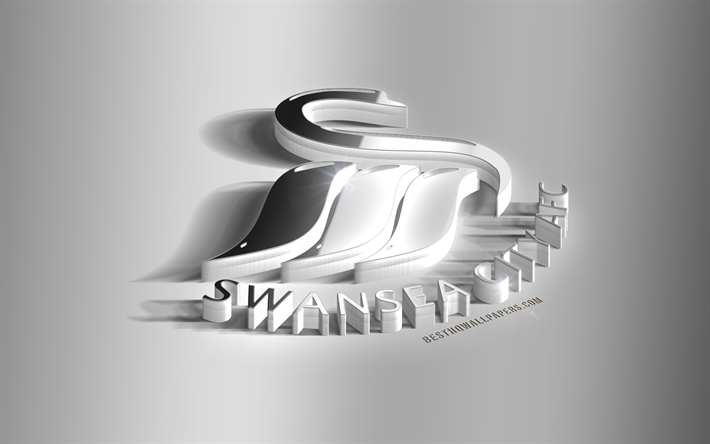 Swansea City AFC, 3D-ter&#228;s logo, Walesin football club, 3D-tunnus, Swansea, Englanti, Yhdistynyt Kuningaskunta, Swansea FC metalli-tunnus, Mestaruus, jalkapallo, luova 3d art