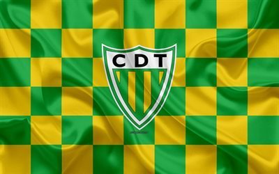 CD Tondela, 4k, logo, yaratıcı sanat, yeşil sarı damalı bayrak, Portekiz Futbol Kul&#252;b&#252;, Ilk Lig, Lig NOS, amblem, ipek doku, Tondela, Portekiz, futbol