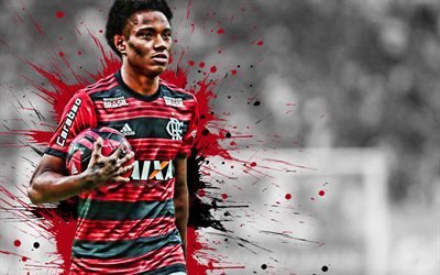 Vitinho, CR Flamengo, Brazilian football player, striker, red black paint splashes, art, Serie A, Brazil, football, Flamengo