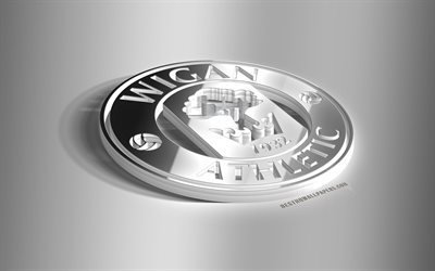 O Wigan Athletic FC, 3D a&#231;o logotipo, Clube de futebol ingl&#234;s, 3D emblema, O Wigan, Inglaterra, Reino UNIDO, Rio ave FC emblema de metal, Campeonato, futebol, criativo, arte 3d