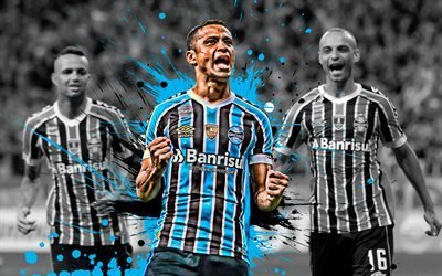 4k, Cicero Santos, blue and black blots, Gremio FC, brazilian footballers, soccer, Cicero, Brazilian Serie A, grunge, Brazil