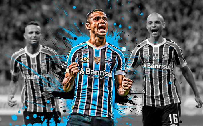 4k, Cicero Santos, mavi ve siyah lekeler, Gremio FC, Brezilyalı futbolcular, futbol, Cicero, Brezilya Serie A, grunge, Brezilya
