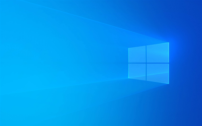 Windows 10, blue neon logo, blue background, art, standard wallpaper