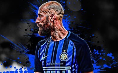 Borja Valero, blue and black blots, spanish footballers, Internazionale, Serie A, Borja Valero Iglesias, Inter Milan, soccer, football, grunge, Inter Milan FC