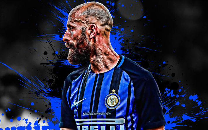 Borja Valero, blue and black blots, spanish footballers, Internazionale, Serie A, Borja Valero Iglesias, Inter Milan, soccer, football, grunge, Inter Milan FC