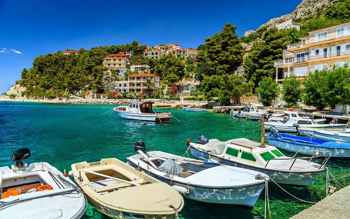 Hırvatistan, deniz manzarası, Hırvatistan i&#231;in Brela, Makarska Riviera, Adriyatik Denizi, tatil, Adriyatik kıyıları, Turizm, Seyahat