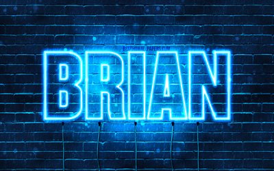Brian, 4k, pap&#233;is de parede com os nomes de, texto horizontal, Brian nome, luzes de neon azuis, imagem com Brian nome