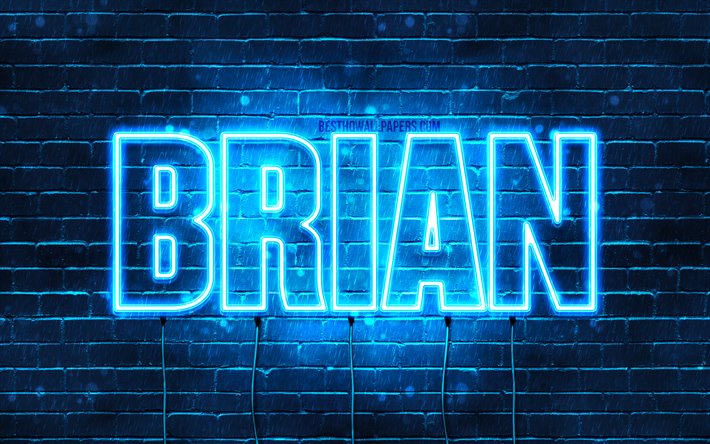 Brian, 4k, 壁紙名, テキストの水平, Brian名, 青色のネオン, 写真Brian名