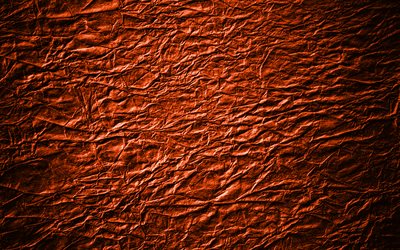 4k, オレンジの皮革の質感, 革パターン, 皮革, オレンジ色の背景, 革の背景, マクロ, 革, オレンジの皮革の背景